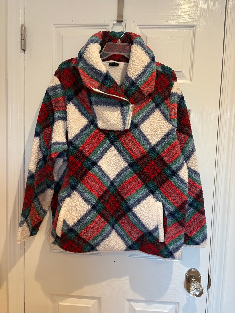 Talbots Plush Plaid Sherpa Pullover Jacket - Red, Blue & Green